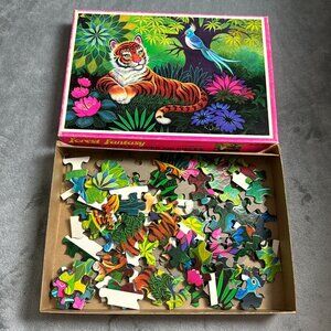 Built Rite Forest Fantasy Puzzle Psychedelic 1970s Colorful Art Tiger Flowers